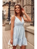 Lovely dress with an envelope neckline, blue PR3196 - Online store - Boutique